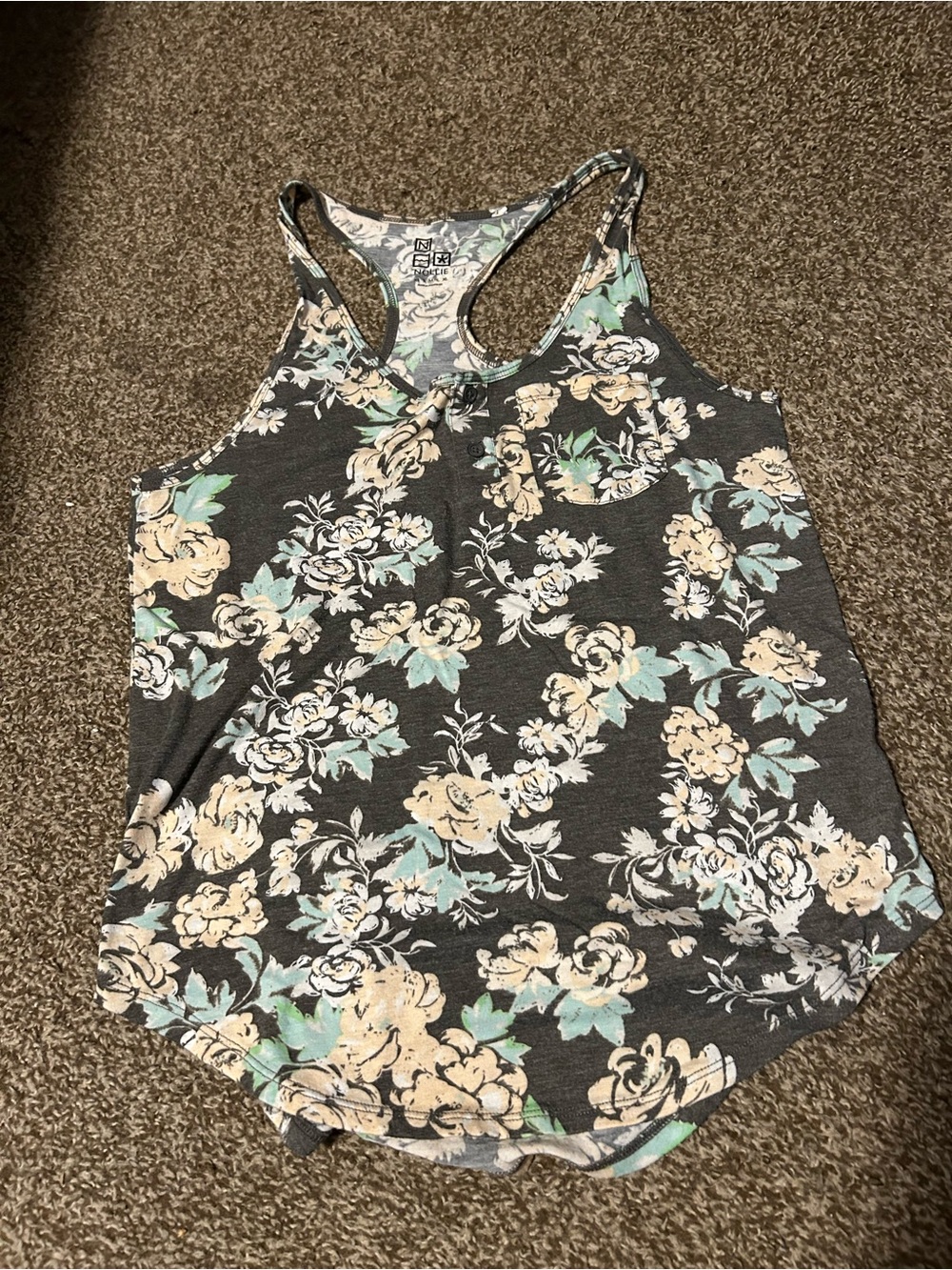 Nollie Charcoal Floral Racerback Tank with Mint & Cream Accents